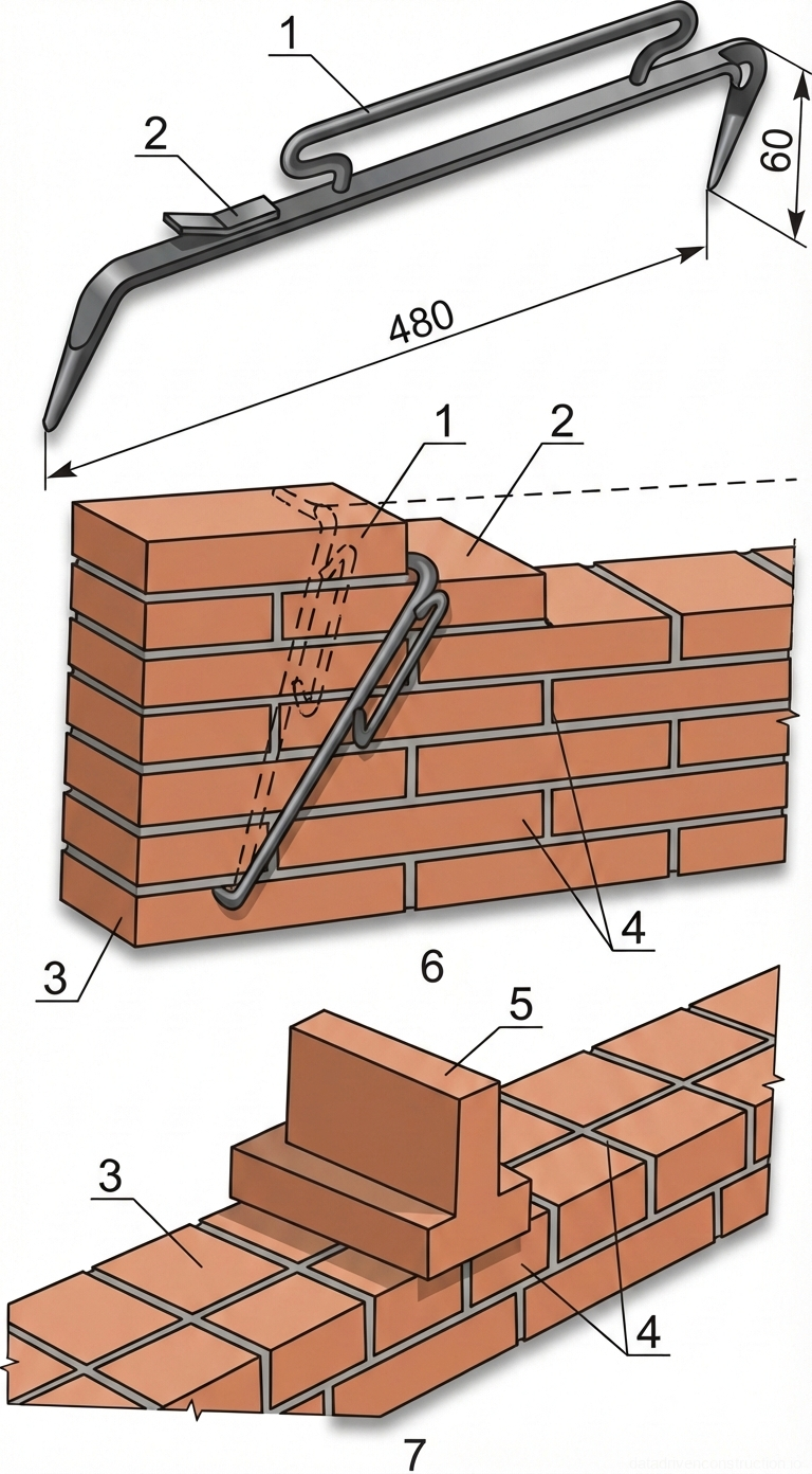 Fig. 1 — Masonry alignment tools and techniques: application of mooring line holder and profile template in brickwork