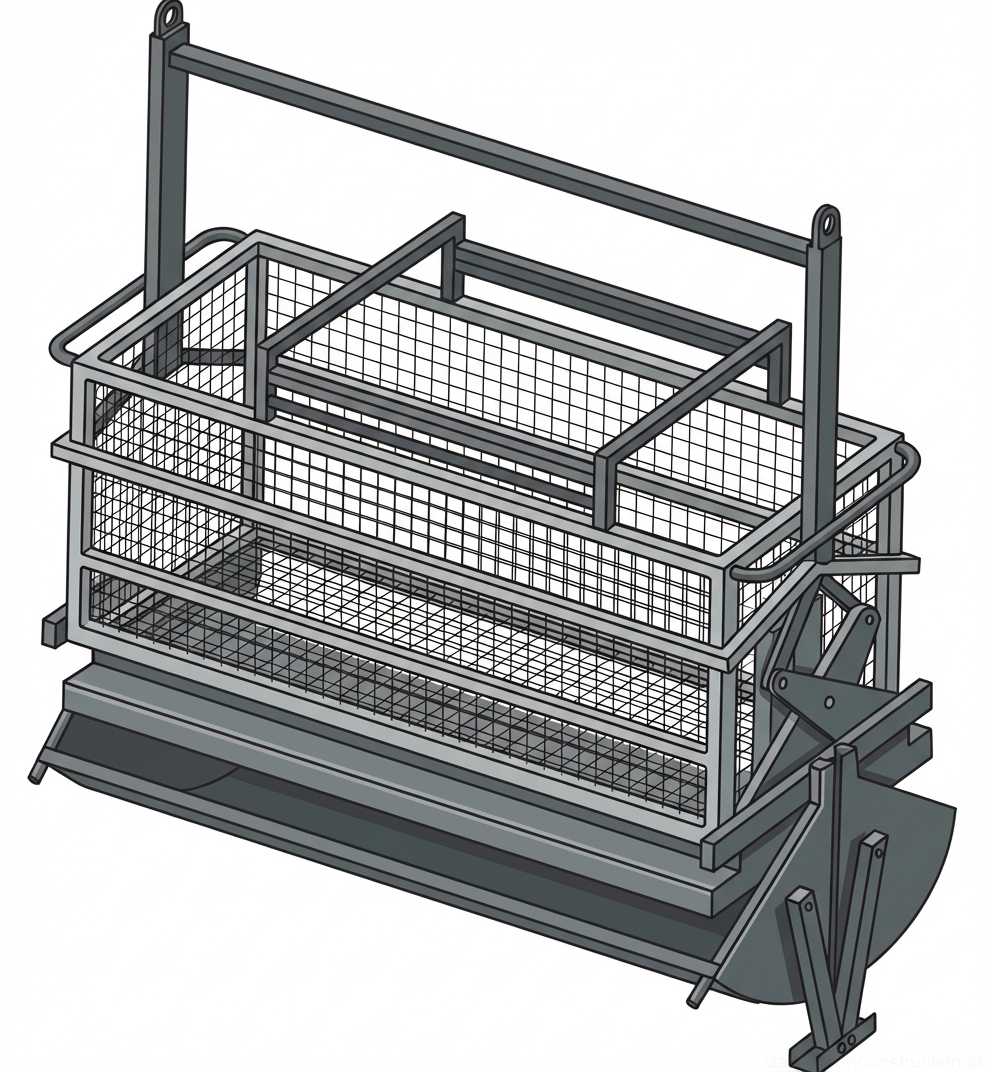 Fig. 1 — Isometric view of a heavy-duty lifting cage with a bottom-discharge or tipping mechanism