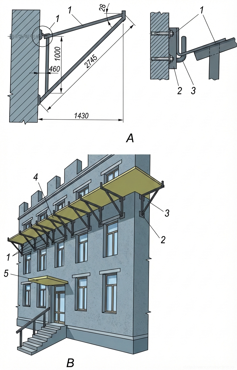 Fig. 1 — Cantilevered protective canopy system for building facades