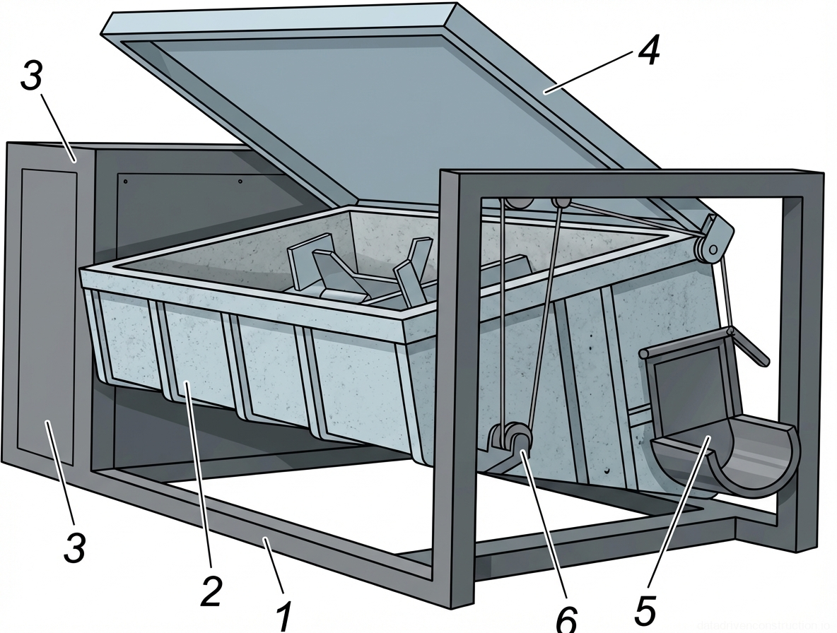 Fig. 1 — Stationary trough-type concrete/mortar mixer with discharge mechanism