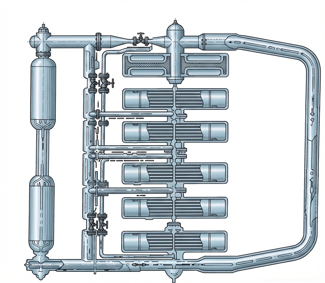 Fig. 1 — Schematic diagram of a closed-loop cooling system for electrical machinery showing heat exchangers, pumps, and circulation piping