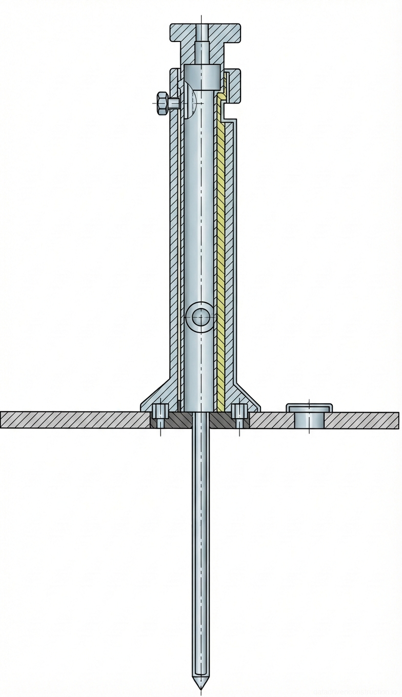 Fig. 1 — Cross-sectional diagram of a vertical measuring or sampling probe assembly mounted on a base plate