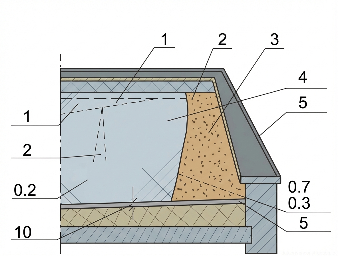 Fig. 1 — Cross-section detail of an insulated roof parapet showing insulation layers, vapor barrier, and slope parameters