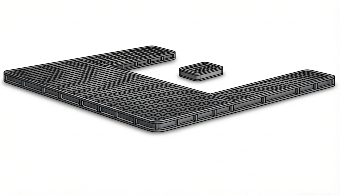 Fig. 1 — Isometric view of a wooden scaffolding platform detailing decking planks and supporting framework