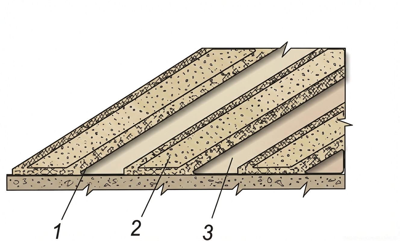 Fig. 1 — Isometric cross-section of a ribbed reinforced concrete slab detailing base and load-bearing ribs