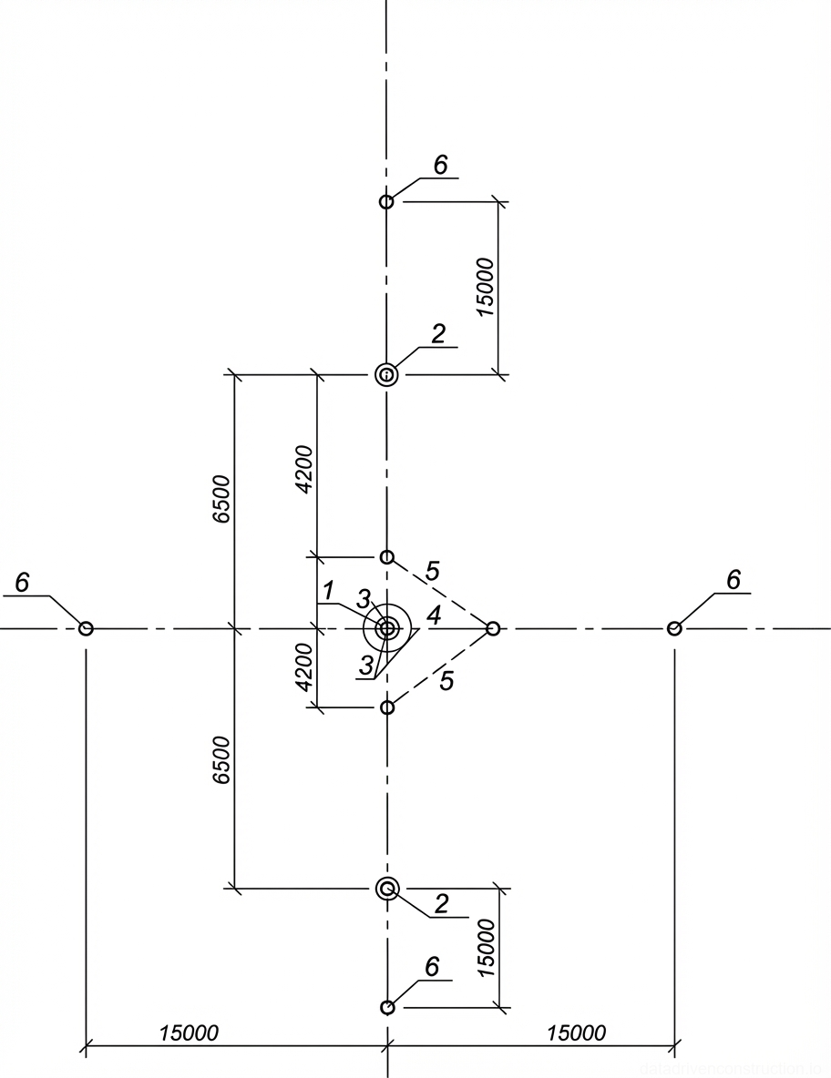 Рис. 1-1 — Схема разбивки котлованов для опор воздушной линии электропередачи