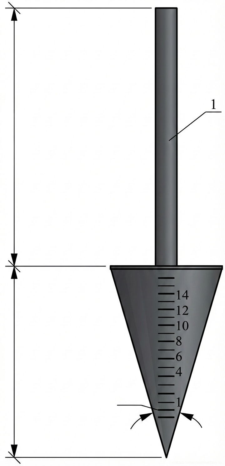 Рис. 1 — Схематичное изображение стандартного конуса (пенетрометра) с градуировкой для испытания материалов