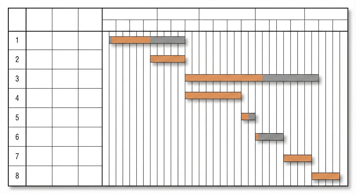Рис. 1 — График производства работ с детализацией трудозатрат, состава звена и продолжительности выполнения различных бетонных и опалубочных работ.