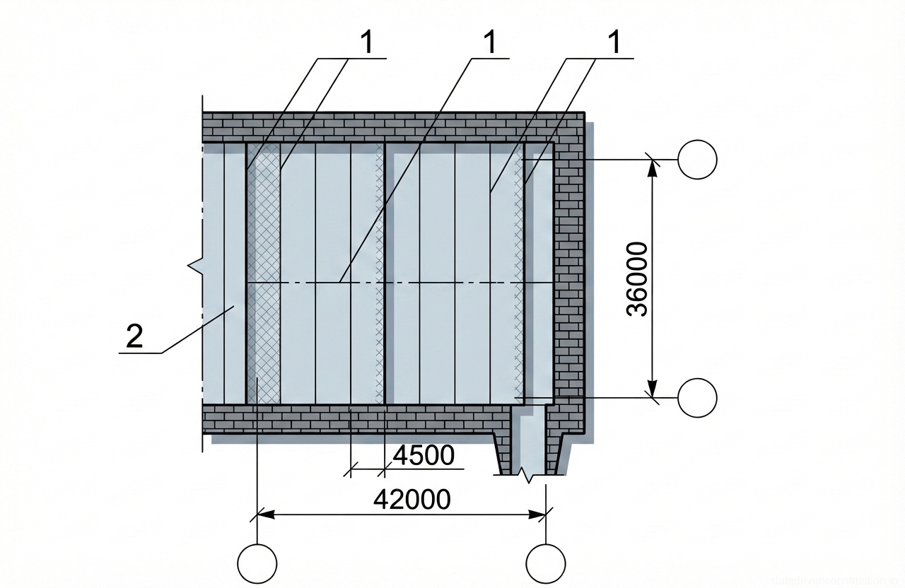 Рис. 1 — Схема расположения рабочих швов бетонирования.