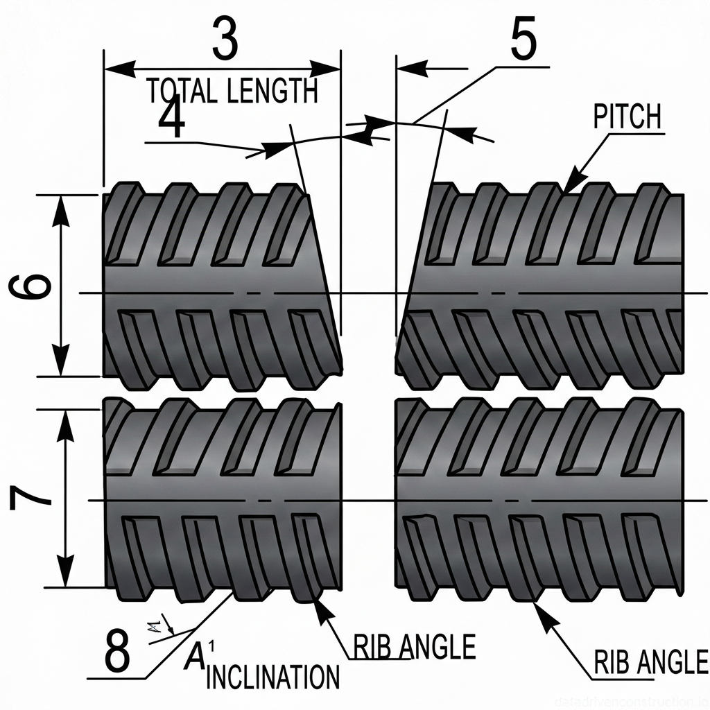 Рис. 1 — Геометрические параметры и конфигурация профиля арматурных стержней периодического профиля