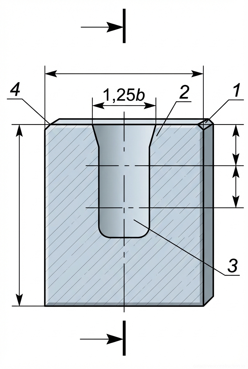 Рис. 1 — Профиль поперечного сечения шпоночной протяжки с указанием основных размеров и геометрии режущей кромки