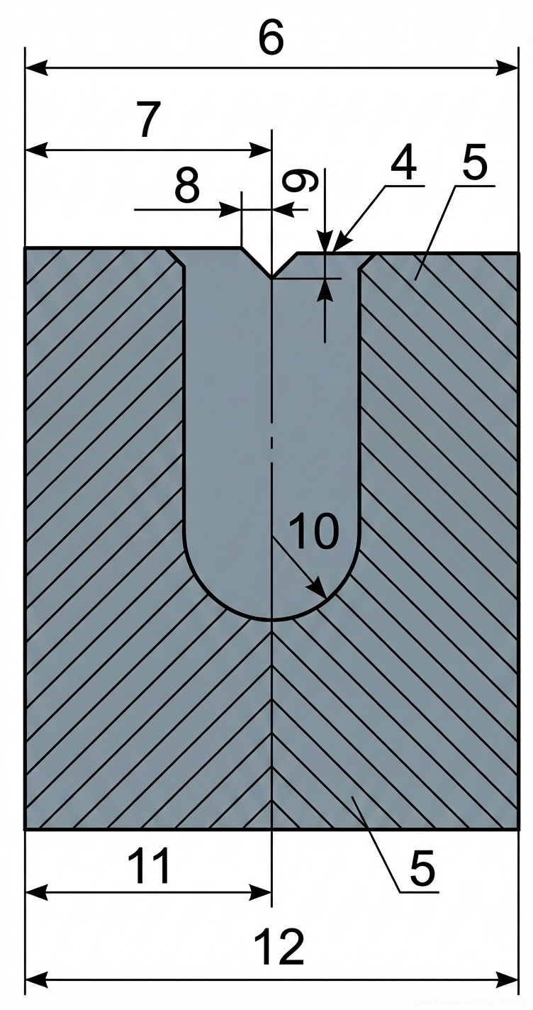 Рис. 1 — Поперечный разрез стандартной металлической формы с центральной U-образной полостью для отливки образцов