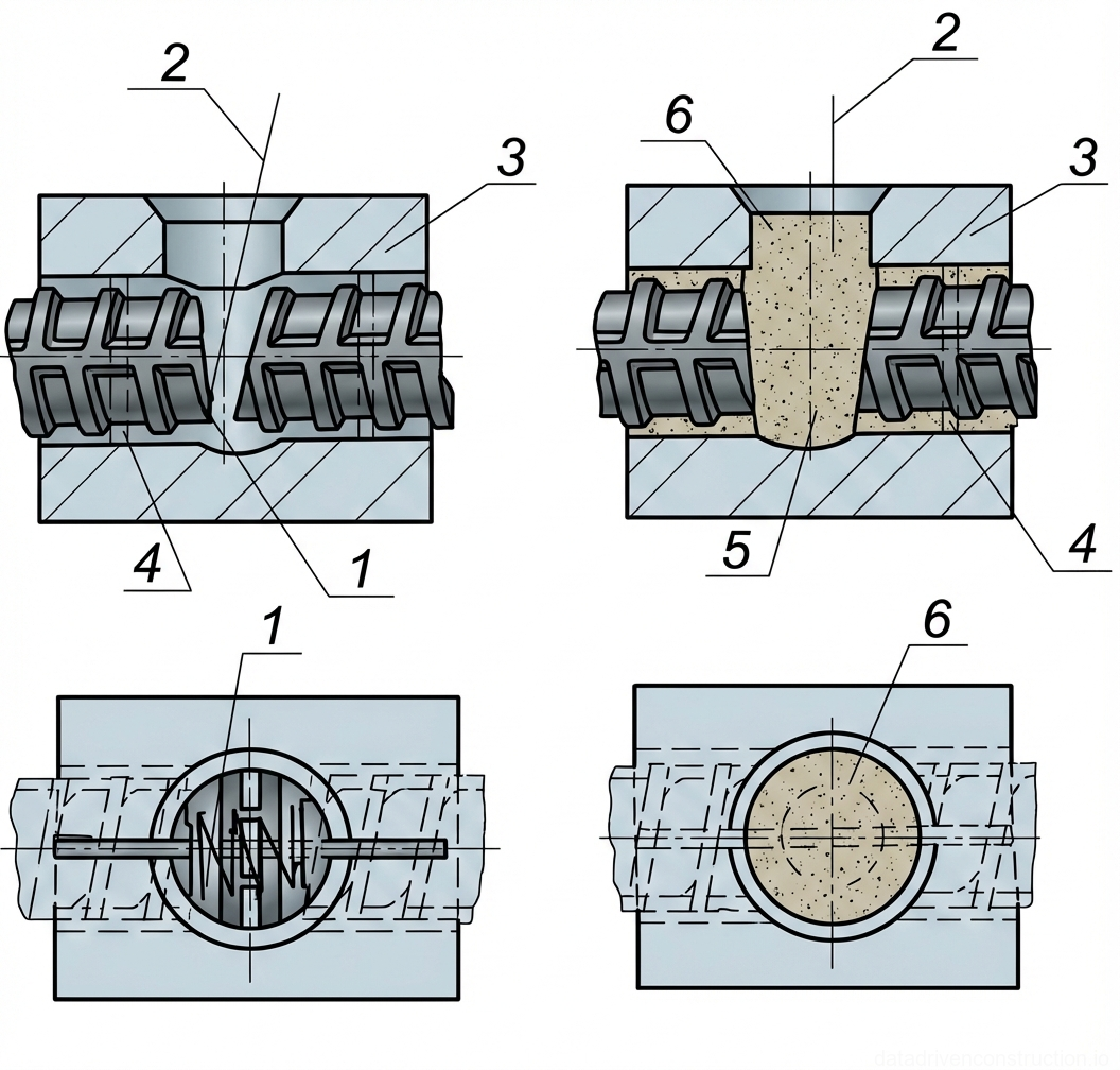 Рис. 1 — Соединение арматурных стержней, выполненное термитной сваркой в сборной графитовой форме