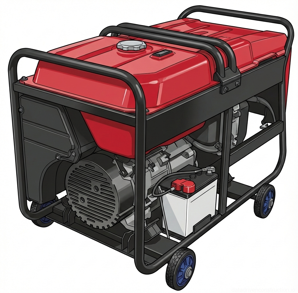 Рис. 1 — Общее устройство портативного генератора с двигателем внутреннего сгорания: структурная рама, топливный бак и электромеханические компоненты