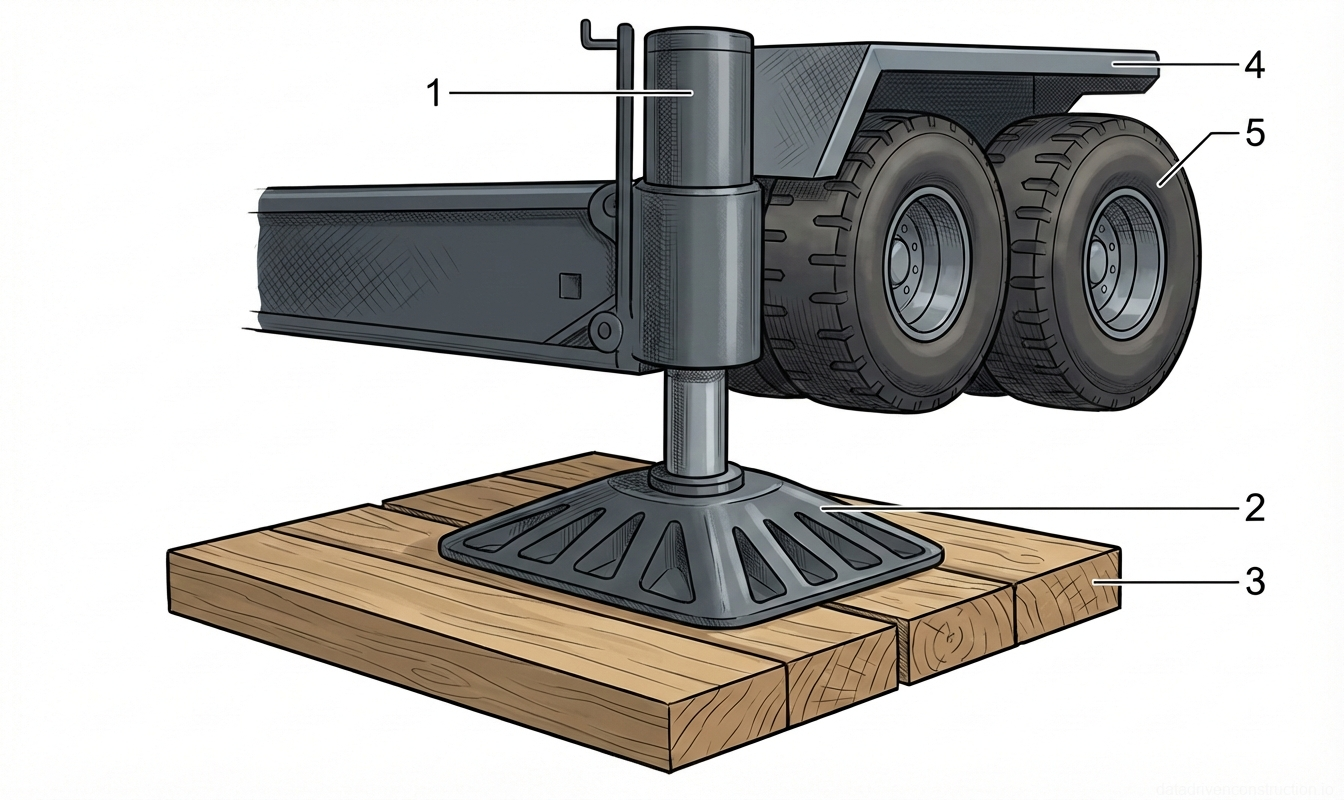 Рис. 1 — Установка выносной опоры (аутригера) с опорной плитой и деревянными подкладками для распределения нагрузки