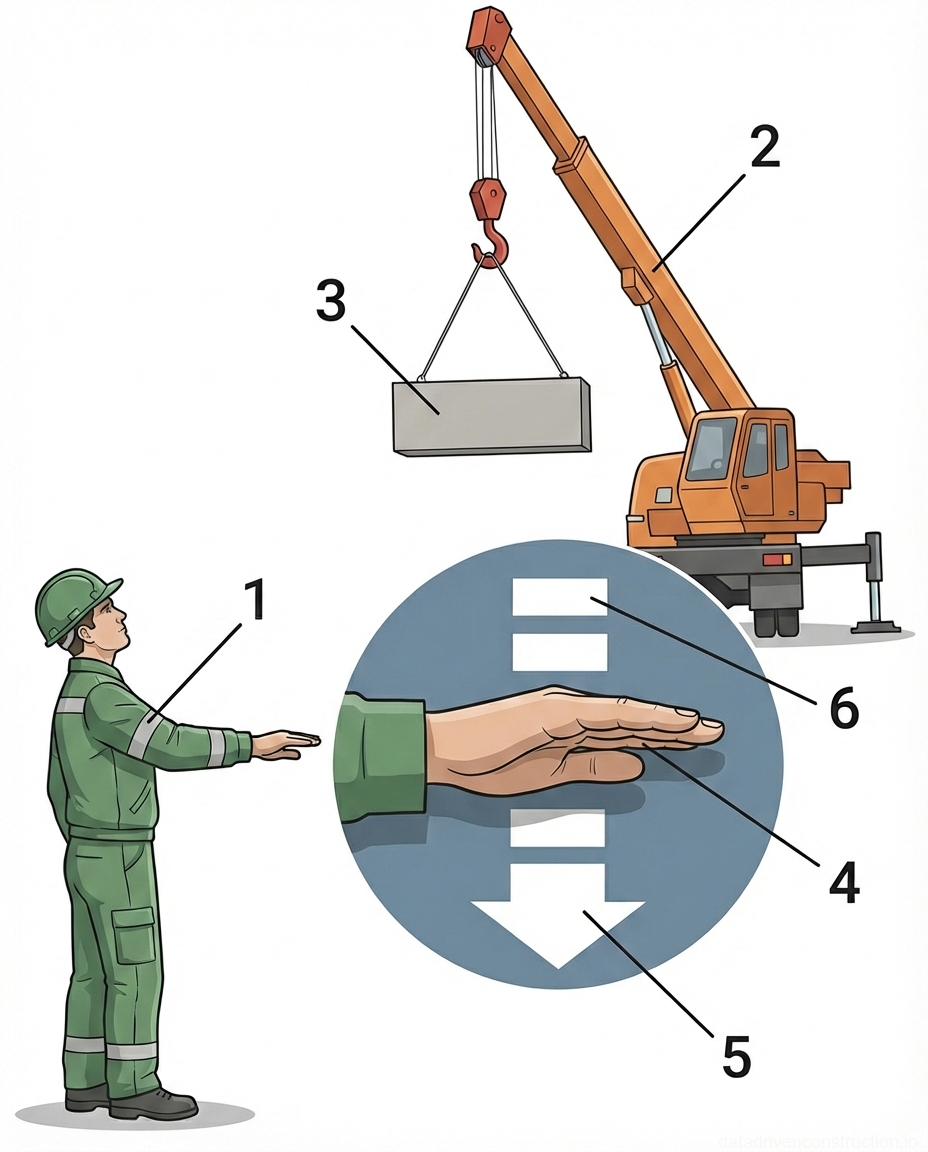 Рис. 1 — Стандартный сигнал рукой при крановых операциях: Опускание груза