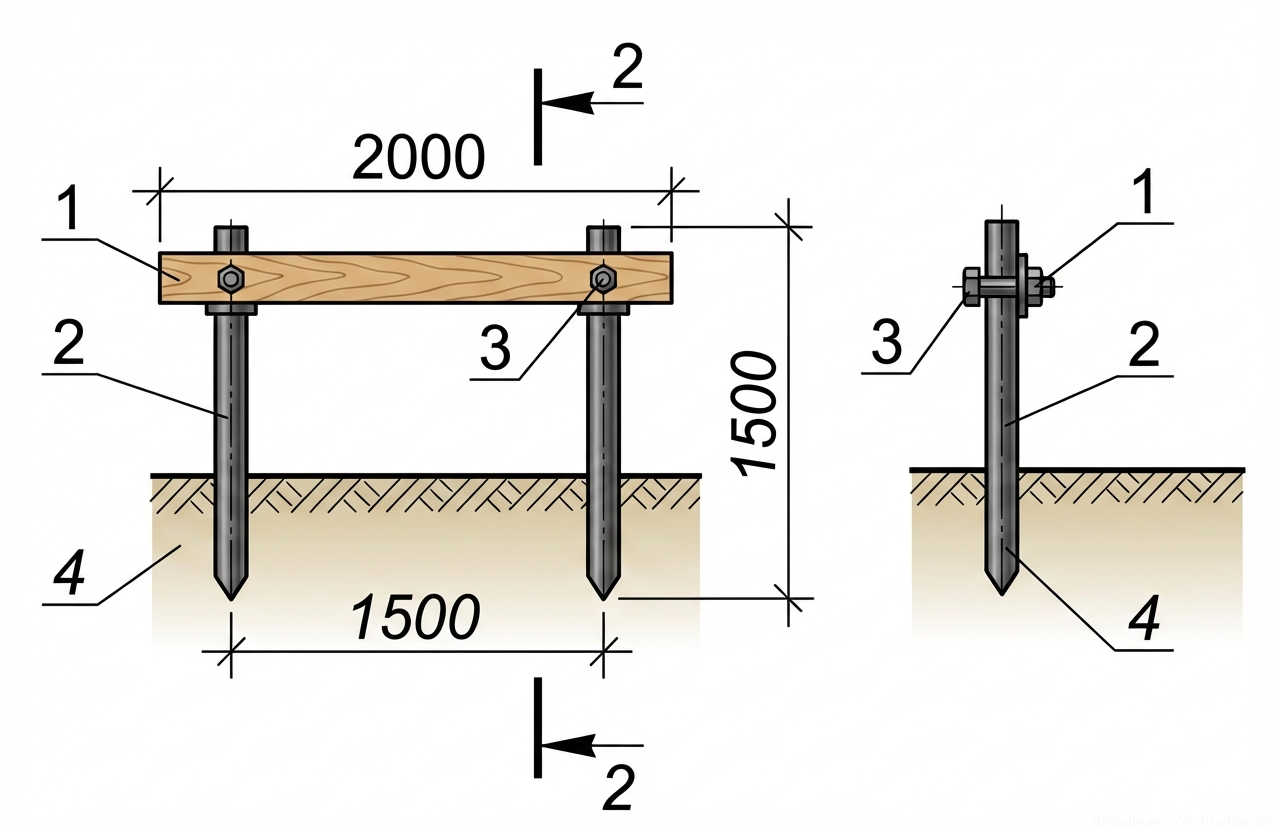 Рис. 1 — Фасад и разрез временной строительной обноски