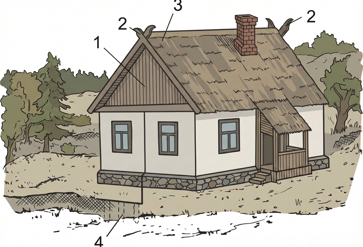 Рис. 3 — Молниезащита небольшого строения: