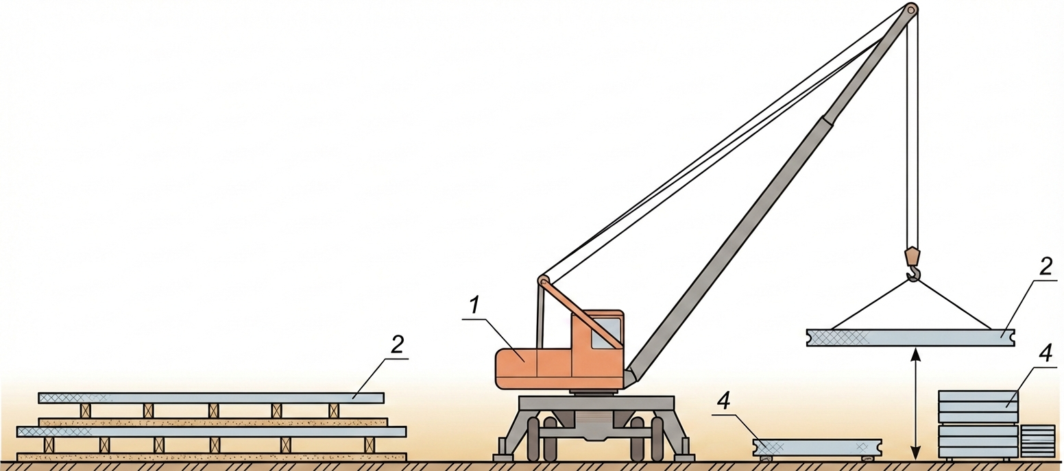 Рис. 8 — Схема организации работ при подаче бетонной смеси краном в бункерах