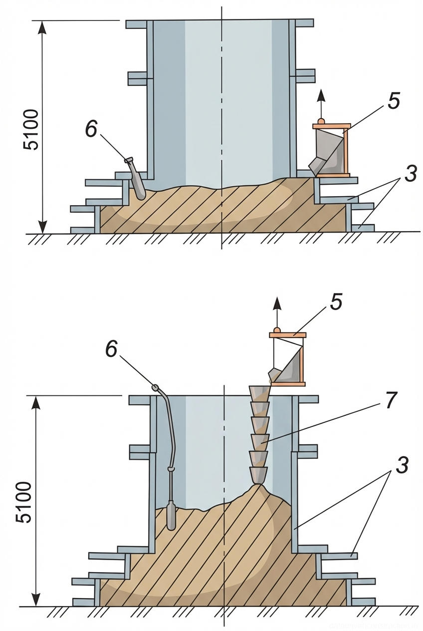 Рис. 11 — Схема организации работ при подаче бетонной смеси бетоноукладчиком