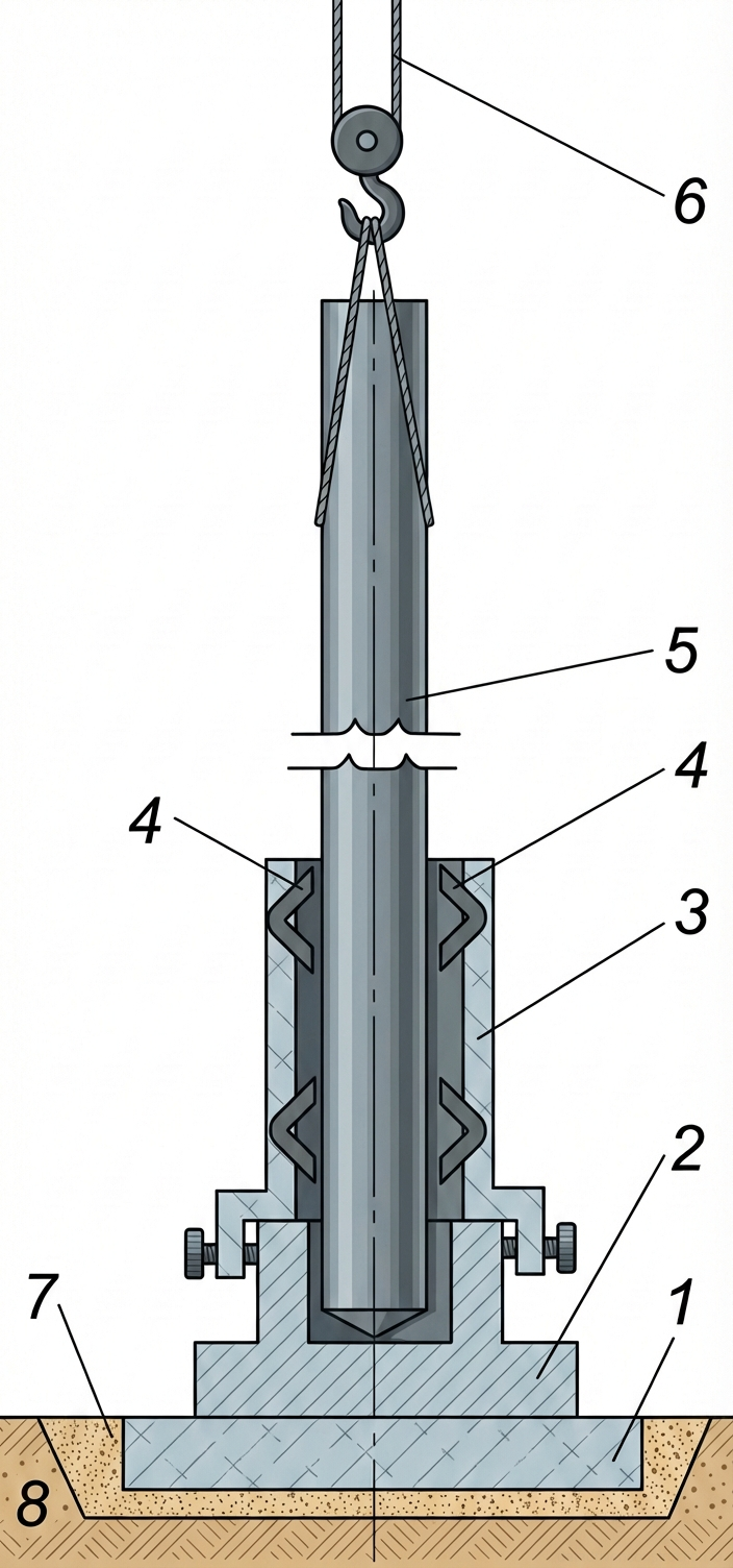 Рис. 1 — Схематический поперечный разрез установки для динамического уплотнения грунта и базового узла