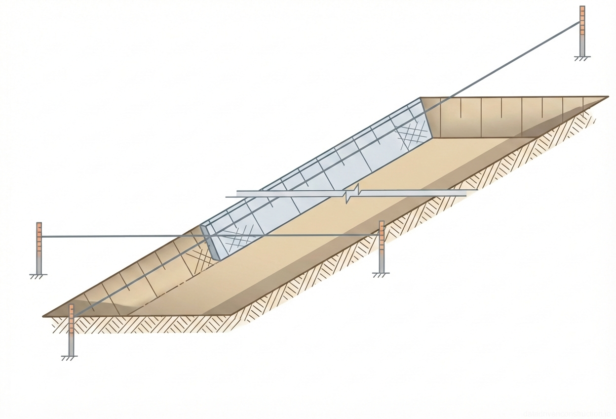 Fig. 1 — Layout diagram for excavation setting out using batter boards and string lines