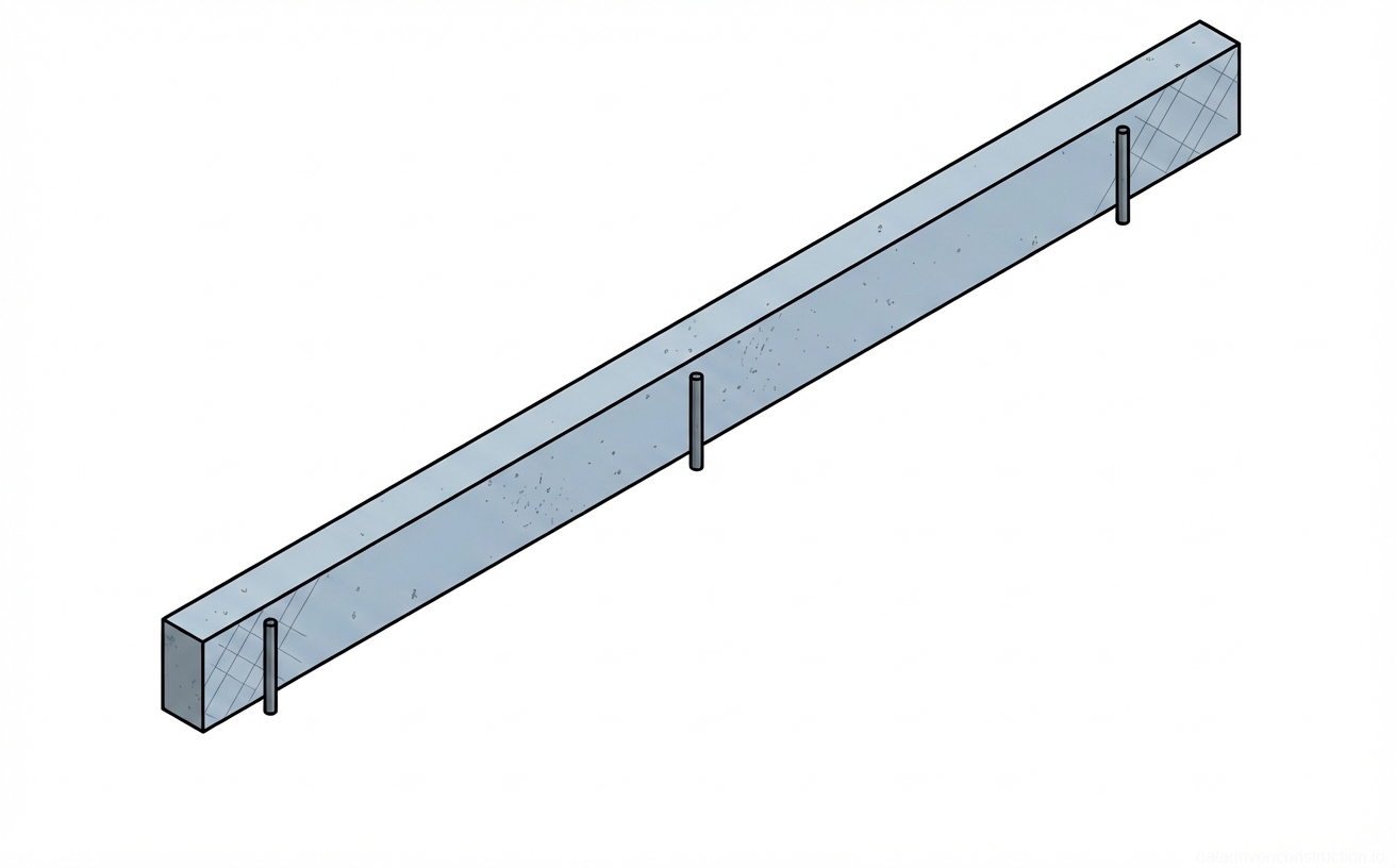 Fig. 1 — Isometric view of a concrete strip element with vertical reinforcement dowels spaced at 1000 mm intervals.