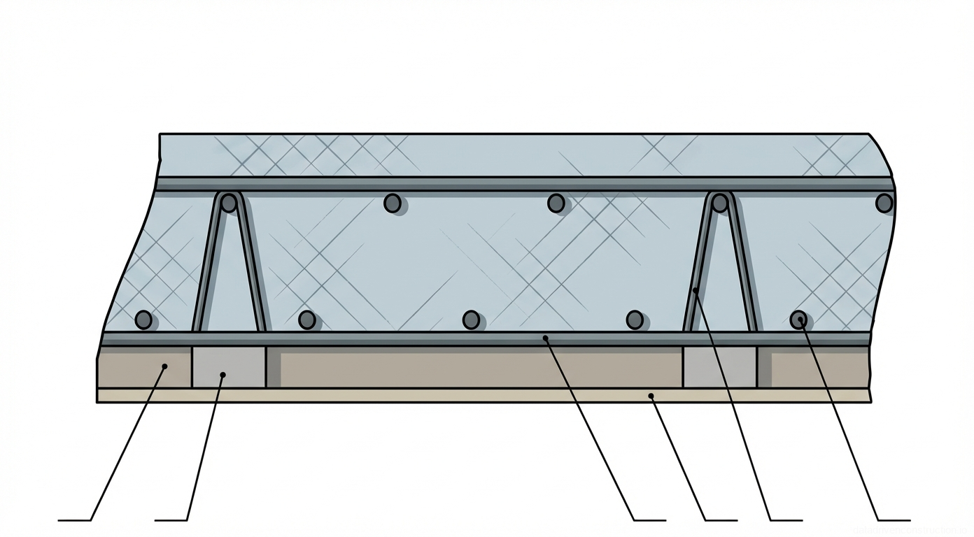 Fig. 1 — Cross-sectional detail of a composite reinforced concrete slab with permanent formwork and integrated shear trusses
