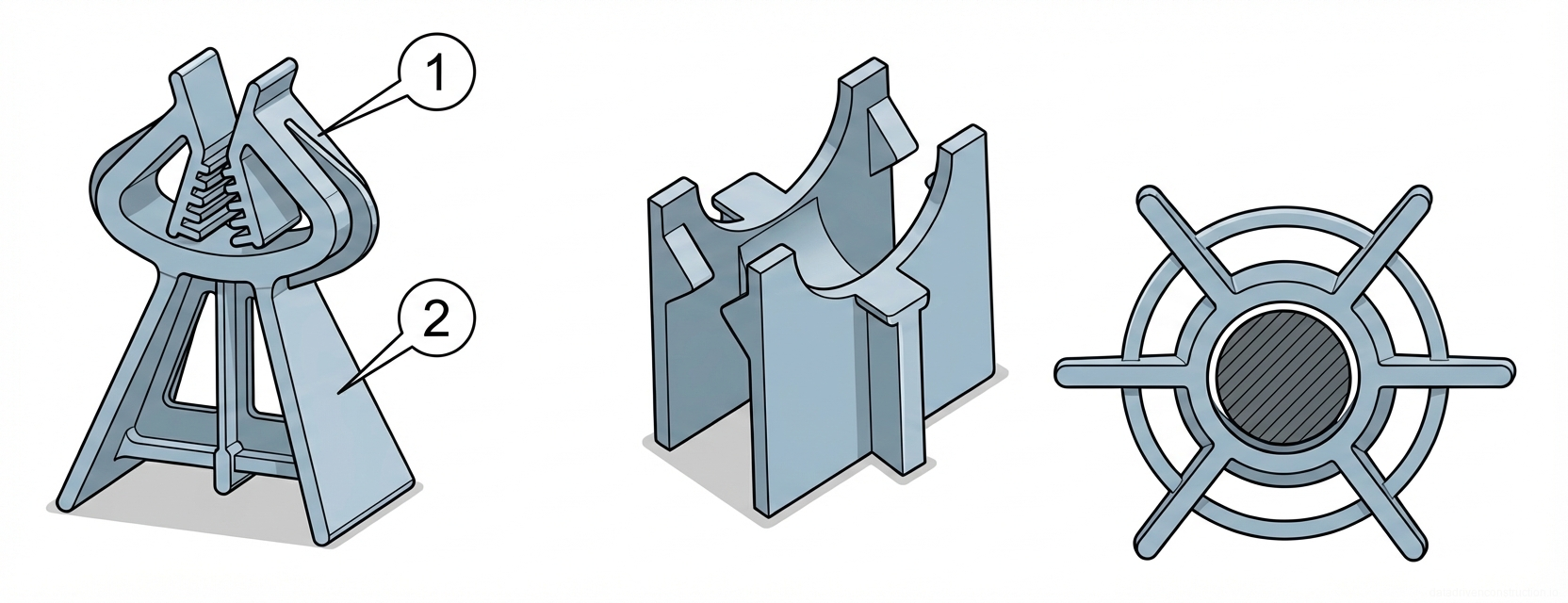 Fig. 1 — Types of plastic reinforcement spacers for maintaining concrete cover in reinforced concrete structures