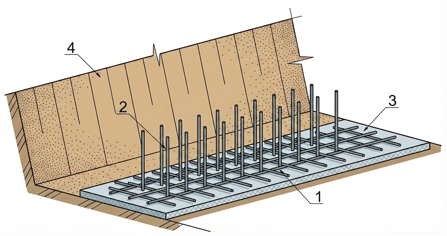 Fig. 1 — Reinforcement detailing for a concrete foundation slab with vertical starter bars.