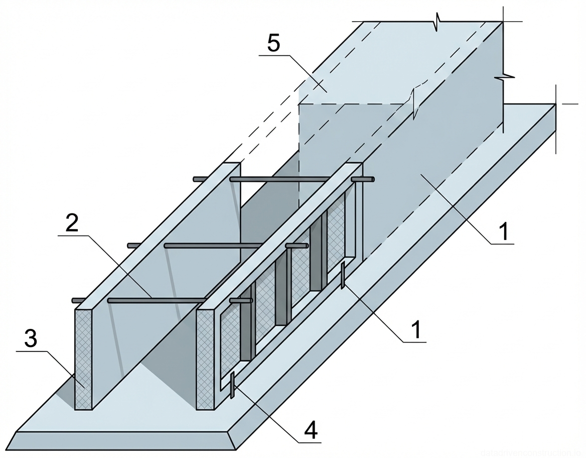 Fig. 1 — Formwork assembly for reinforced concrete trench or foundation wall