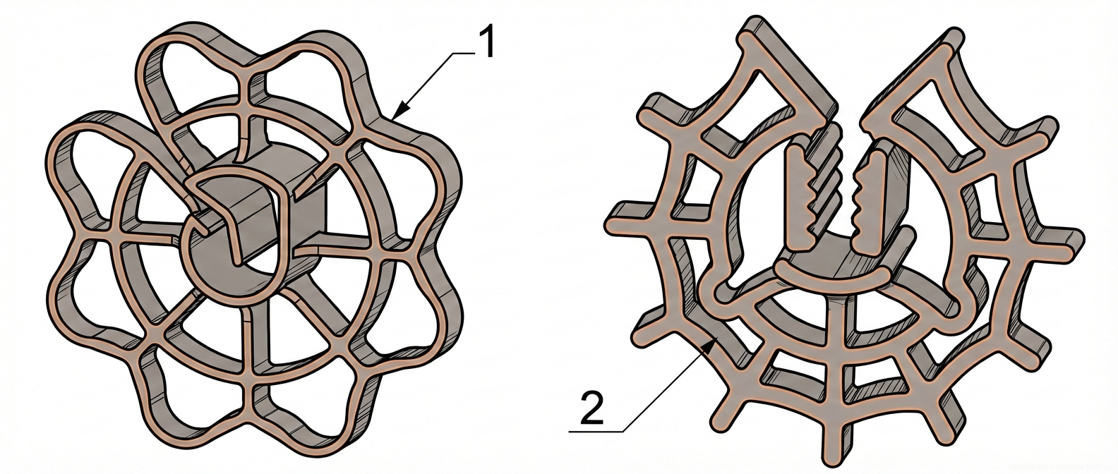 Fig. 1 — Plastic wheel-type rebar spacers for maintaining concrete cover in vertical reinforced concrete structures