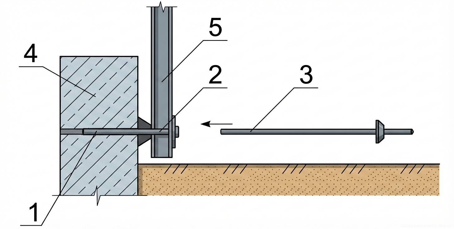 Fig. 1 — Detail of formwork tie system securing a vertical panel against an existing wall structure