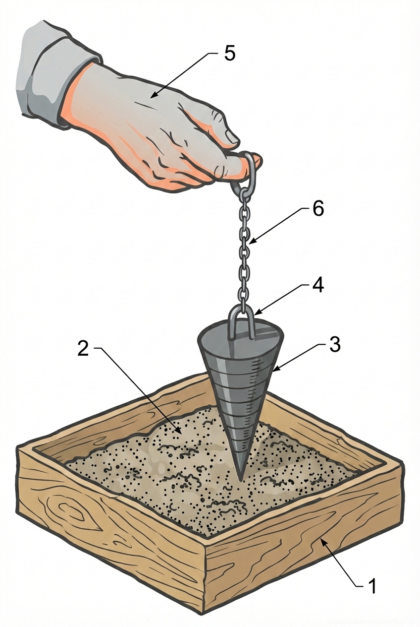 Fig. 1 — Penetration test using a graduated cone to determine material consistency