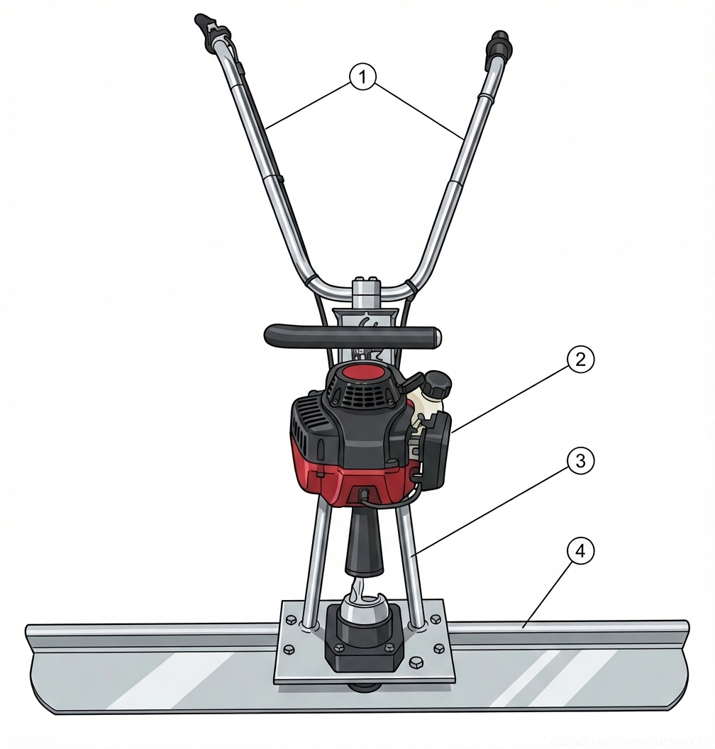 Fig. 1 — Components of a motorized vibrating screed for concrete leveling and compaction