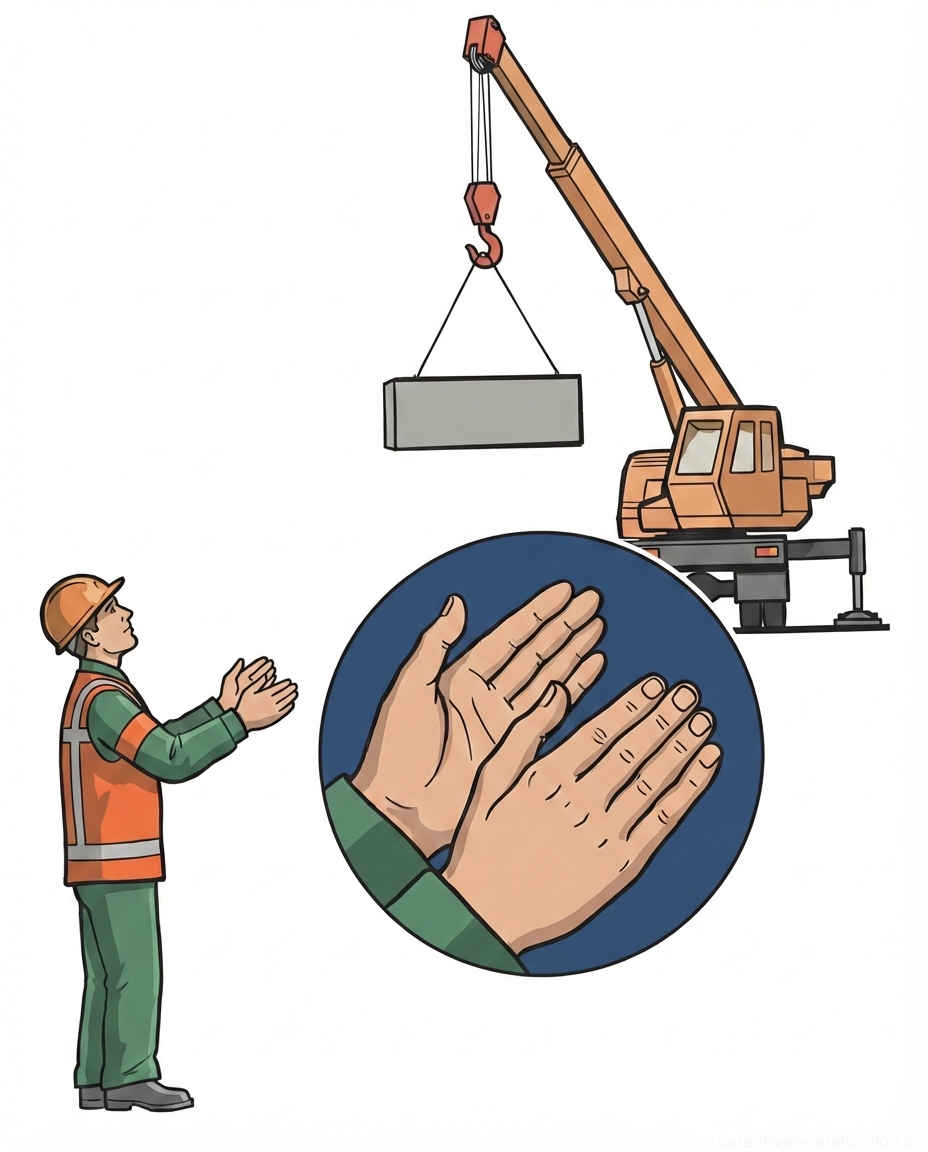 Fig. 1 — Standard hand signal for crane operation: 'Stop' or 'Secure the load'