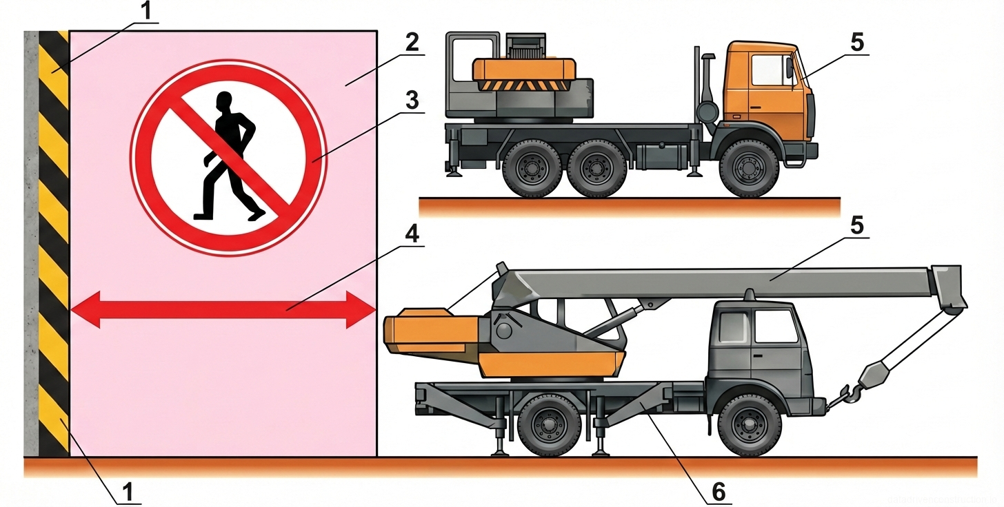 Fig. 1 — Minimum safety clearance requirements for mobile crane operation near stationary structures