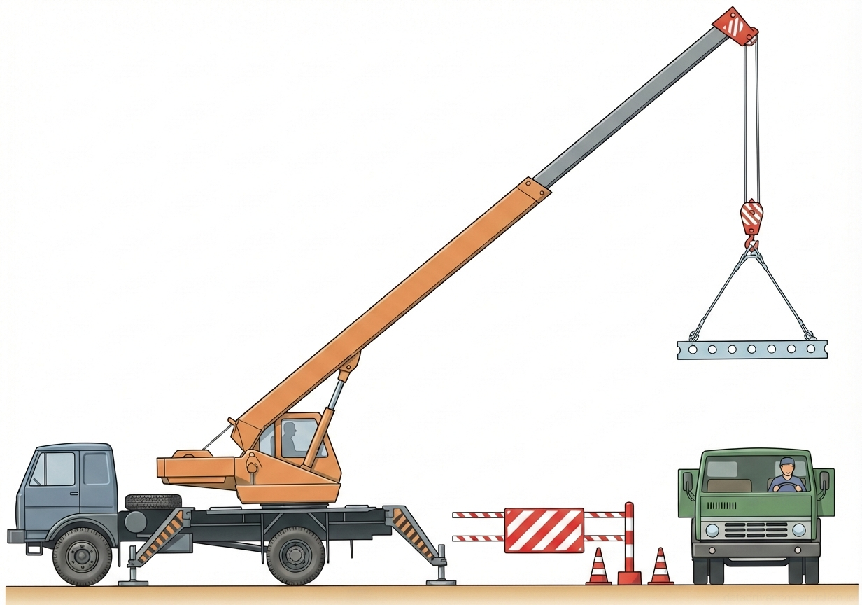 Fig. 1 — Illustration of a mobile crane lifting a precast concrete element with safety barriers in place
