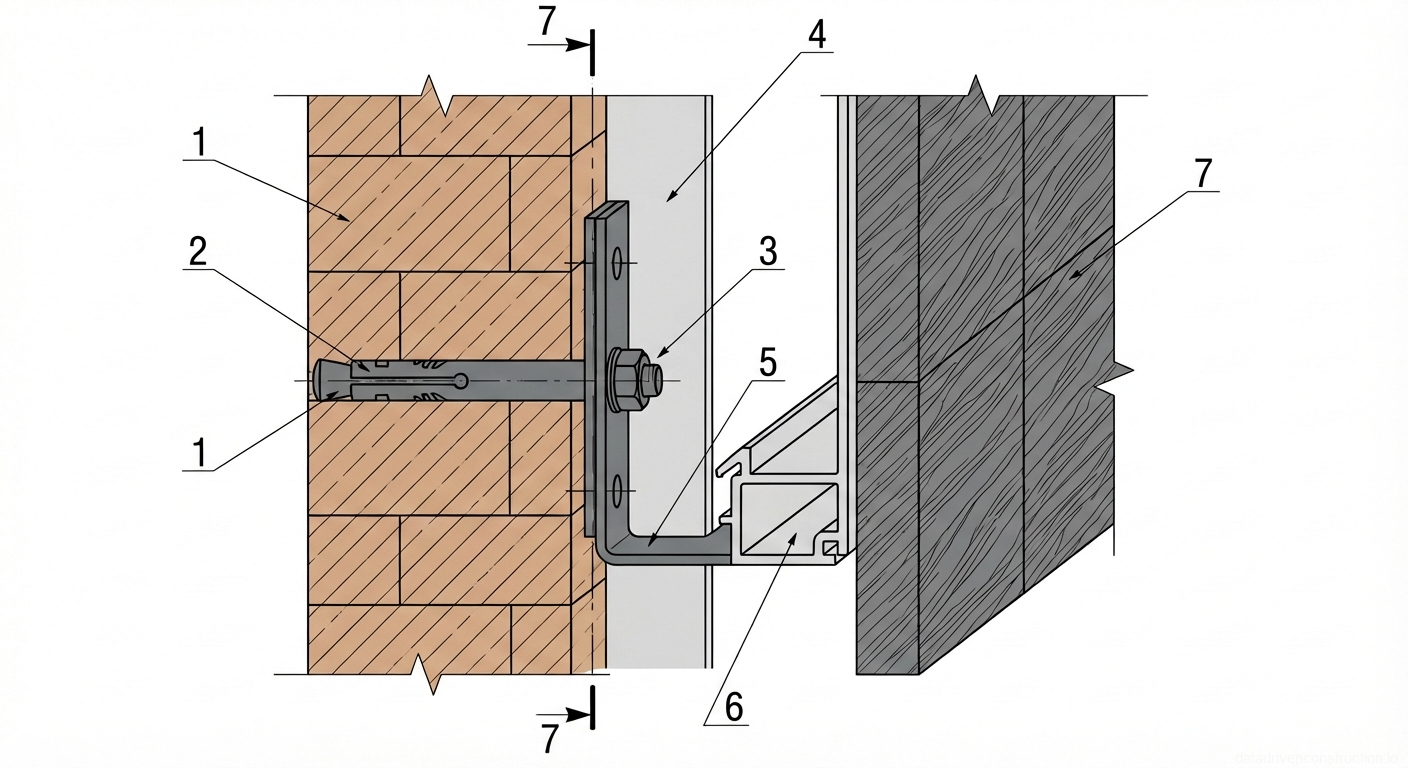 Рис. 7 — Деталь крепления системы вентилируемого фасада к кирпичной стене