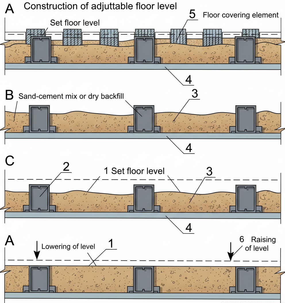 Рис. 1 — Последовательность этапов реконструкции и утепления деревянного балочного перекрытия