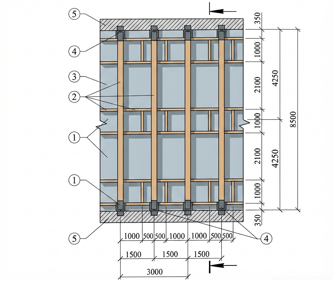 Рис. 1 — План унифицированной временной поддерживающей сборно-разборной системы с деревянными балками