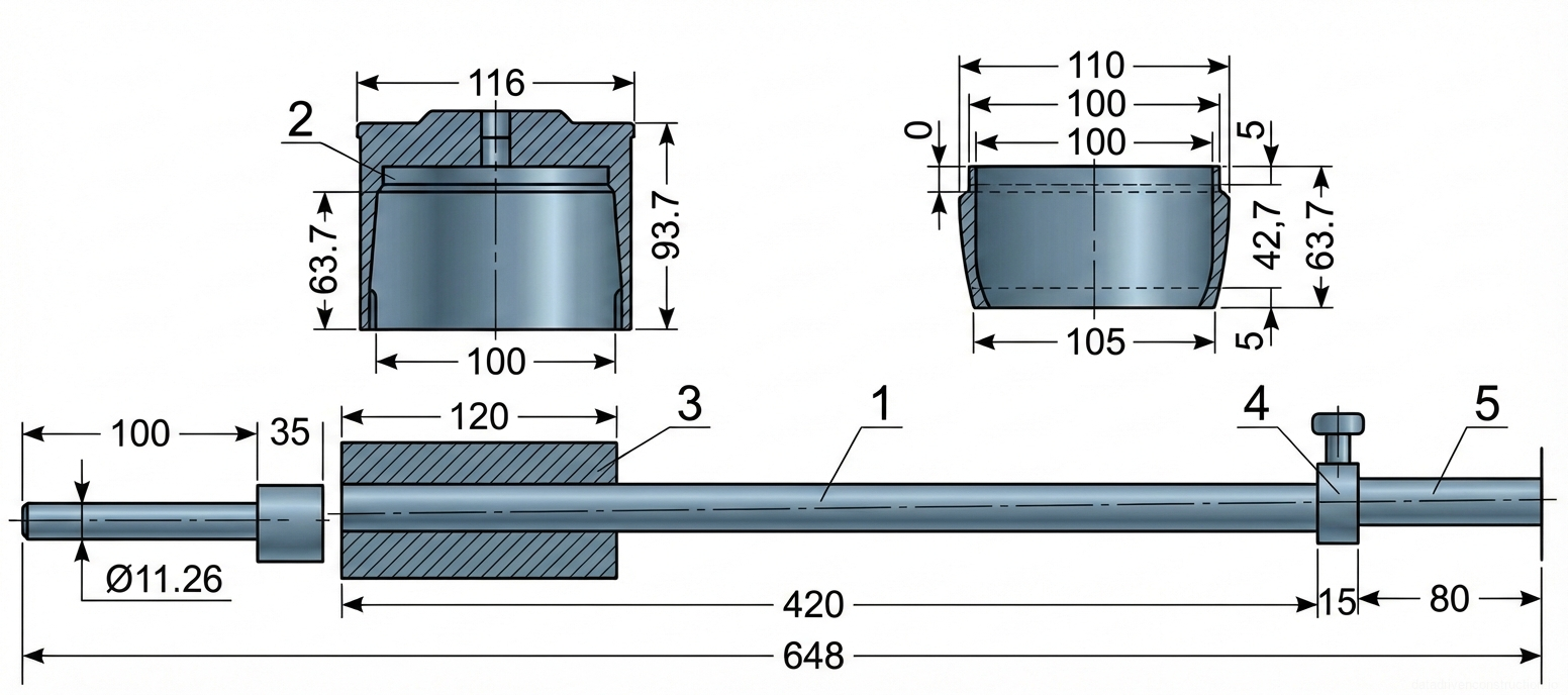 Рис. 1 — Сборка формы для уплотнения грунта и аппарат динамического ударного действия для геотехнических испытаний (прибор стандартного уплотнения)