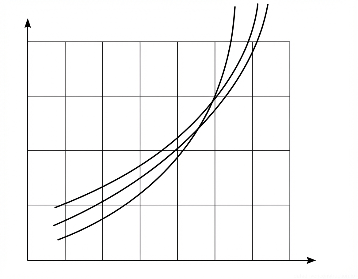Рис. 1 — График, иллюстрирующий зависимость между количеством ударов при уплотнении и коэффициентом уплотнения для различных условий