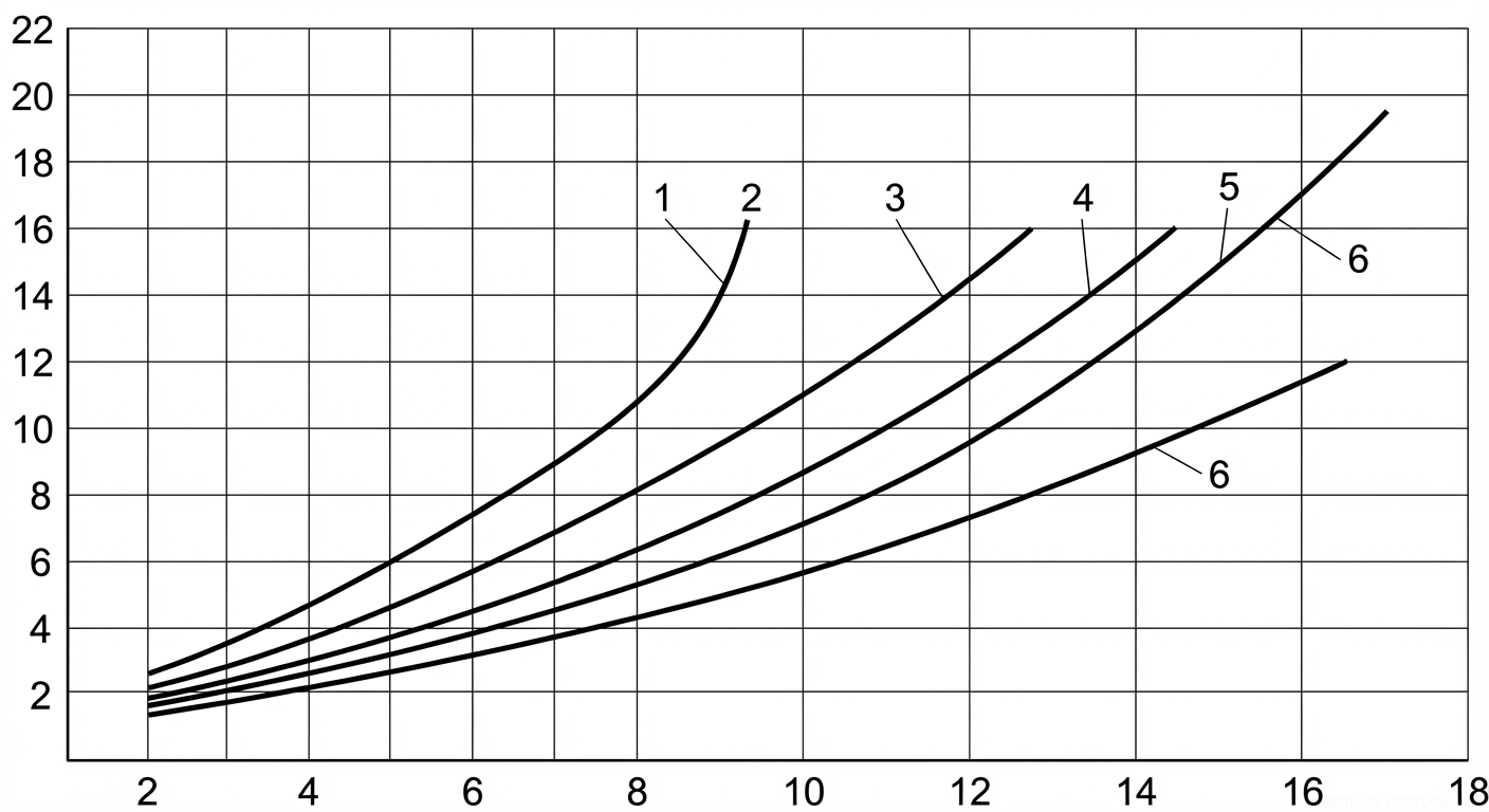 Рис. 1 — График зависимости высоты подъема крюка от вылета стрелы для различных конфигураций стрелы