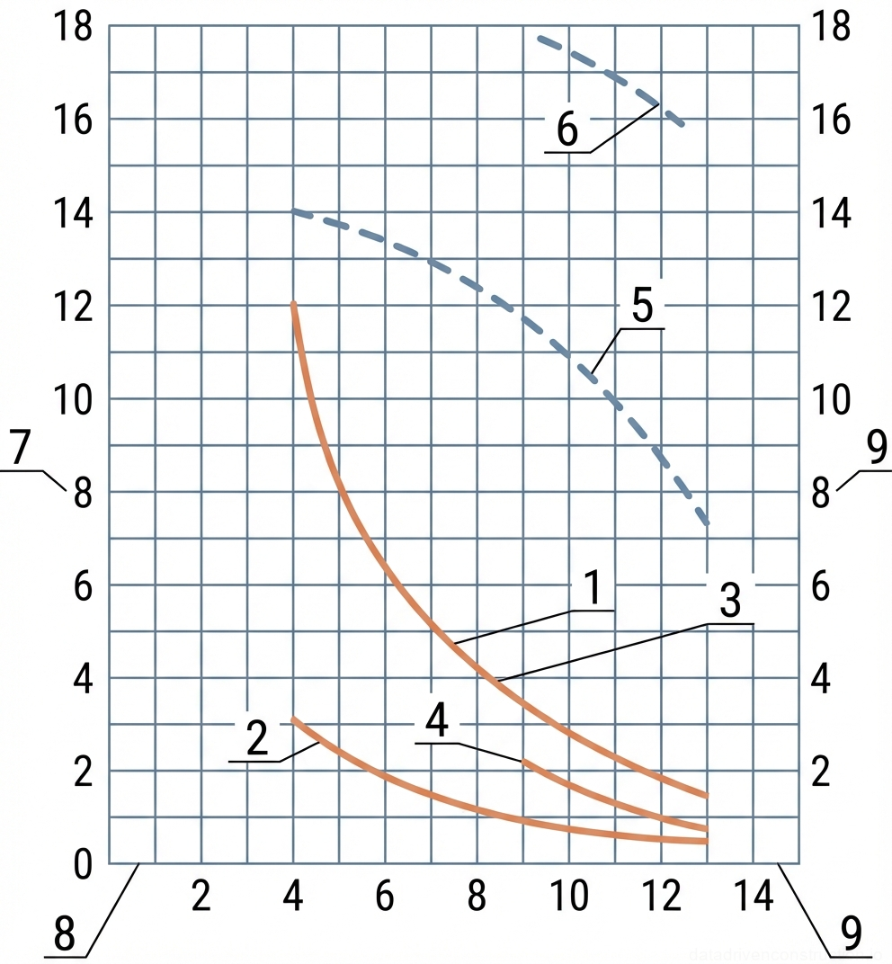 Рис. 1 — График грузоподъемности и кривые высоты подъема крюка для стрелового крана, детализирующие параметры с основной и удлиненной конфигурациями стрелы, с выносными опорами и без них.