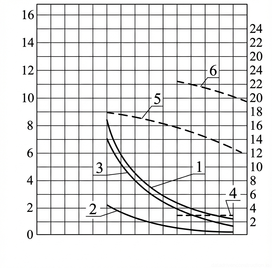 Рис. 1 — График грузовых характеристик крана: Грузоподъемность и высота подъема крюка в зависимости от вылета стрелы