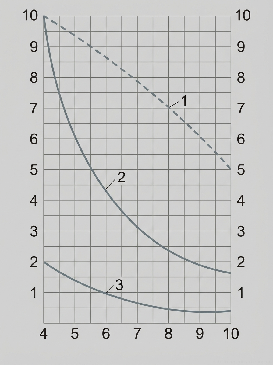 Рис. 1 — График грузовых характеристик, демонстрирующий зависимость между вылетом стрелы (м), грузоподъемностью (т) и высотой подъема крюка (м)
