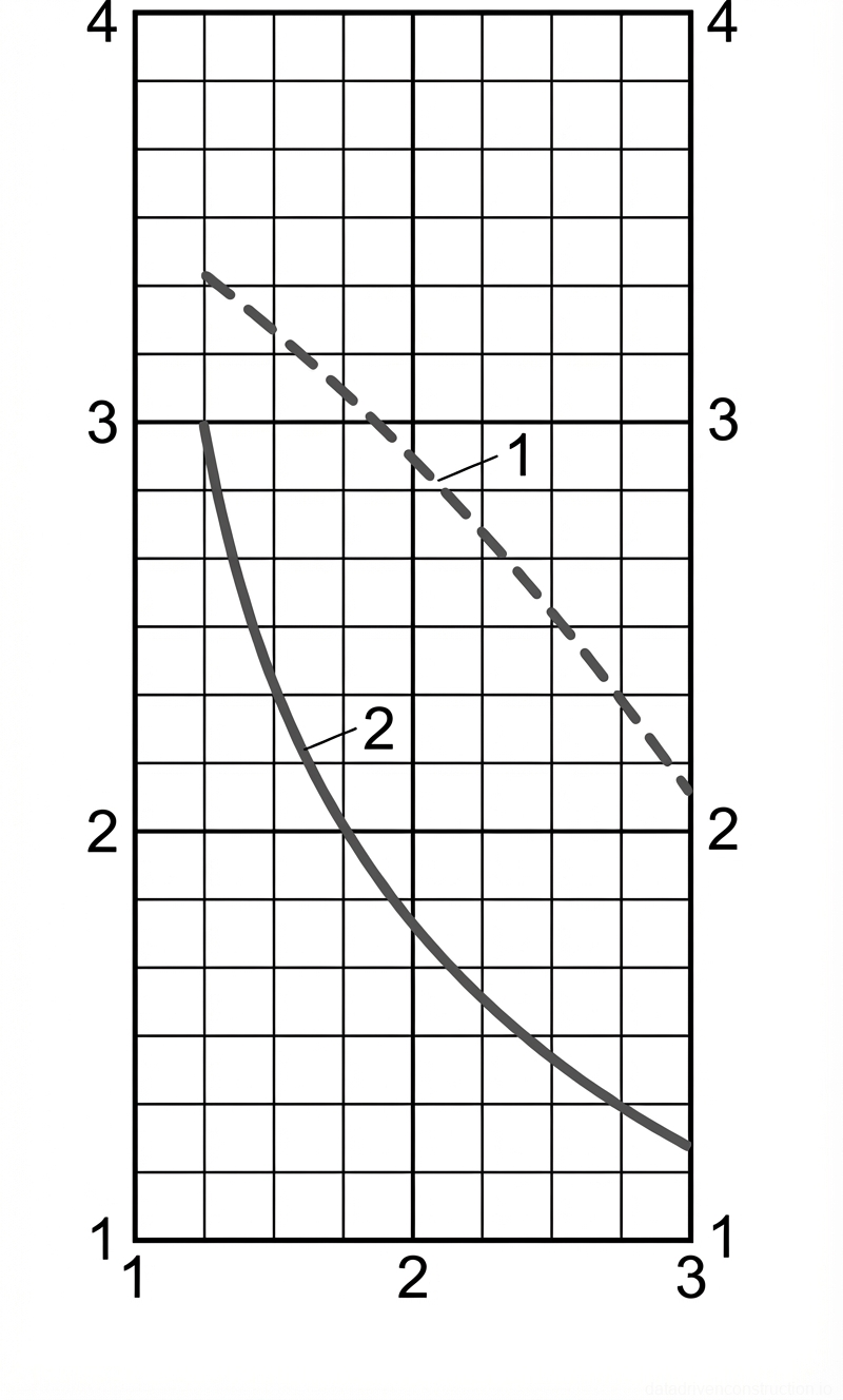 Рис. 1 — График грузовых характеристик, указывающий высоту подъема крюка и грузоподъемность в зависимости от вылета стрелы крана
