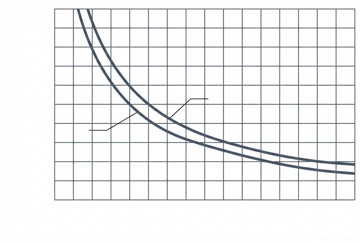 Рис. 1 — График грузоподъемности, иллюстрирующий зависимость между грузоподъемностью и вылетом стрелы для двух различных рабочих конфигураций.